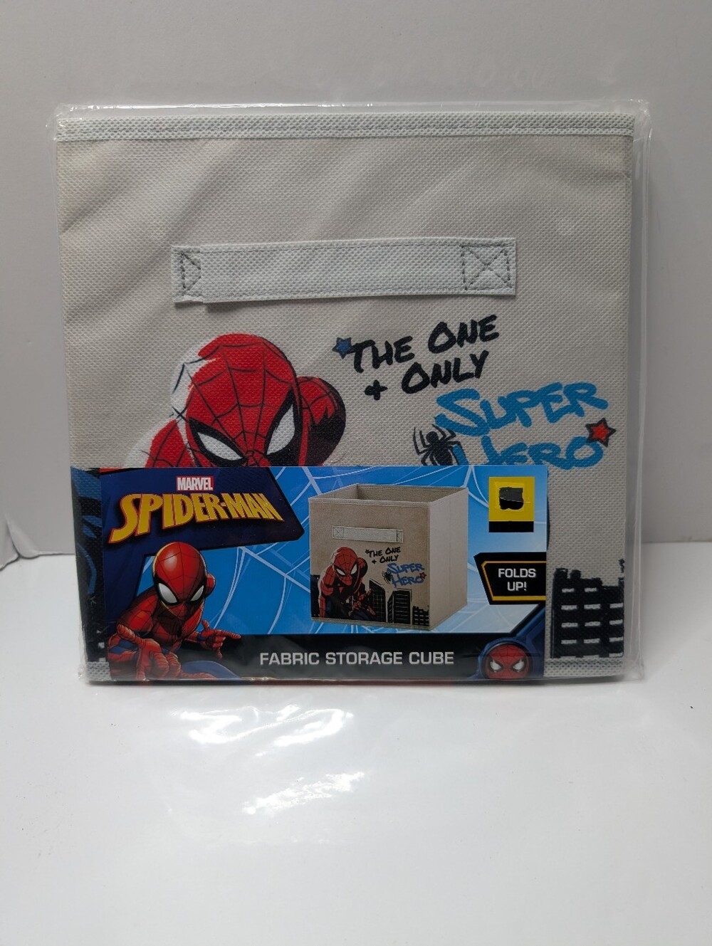 Marvel Spider-Man Fabric Storage Cube - White with Red & Blue Graphics